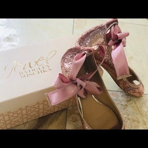 Badgley Mischka Sequin Flats w/bow tie for ankles